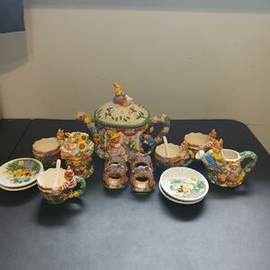 Colorful Floral Tea Set with Gnome Design
